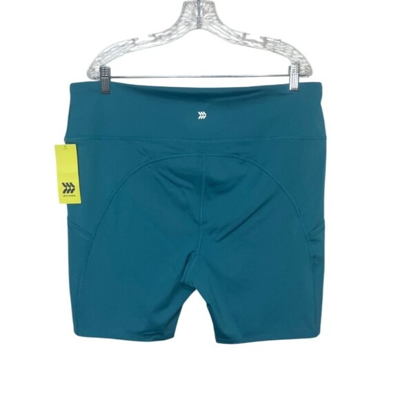 All In Motion High Waisted Biker Shorts Womens 2X New Turquoise Athletic - Picture 2 of 8